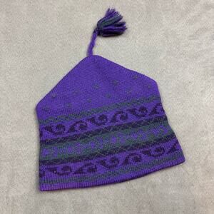 Vintage Purple Beanie Snowboard Ski Hat Fair Isle Knit Top Notch Tassel Y2K